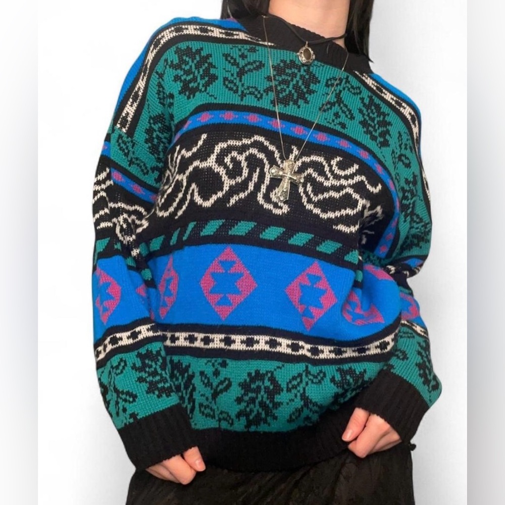 insane vintage 1980s grandpa sweater with nature like patterns